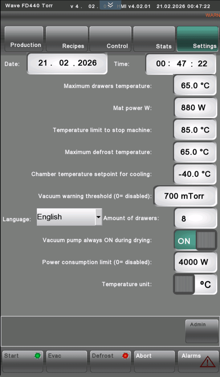FD440 menu - settings