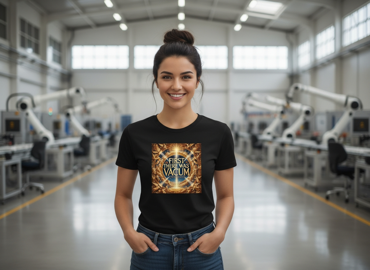 Black Tee – “First There Was Vacuum” Gold Design